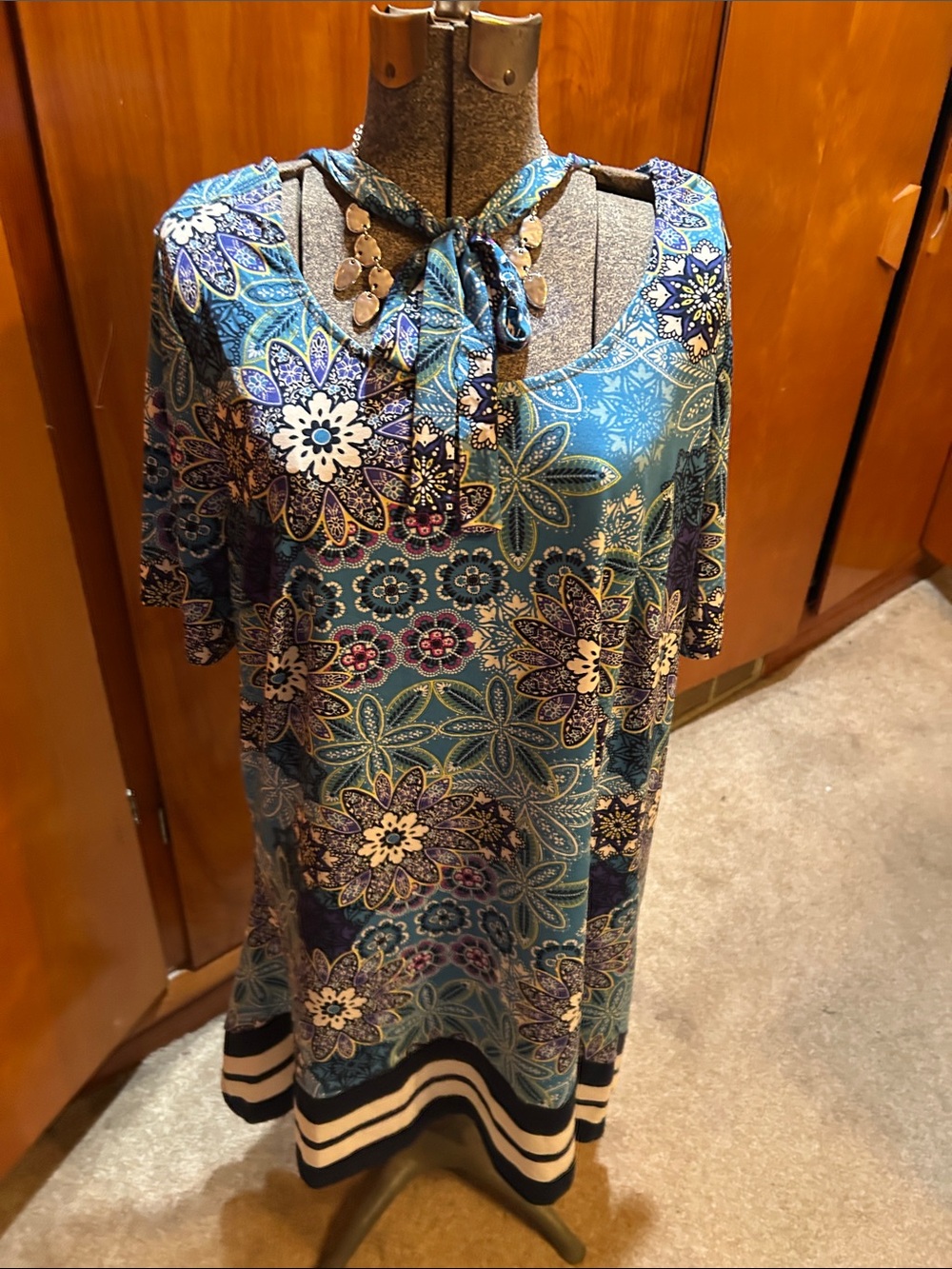Avenue Blue Multi Floral Tie-Neck Tunic